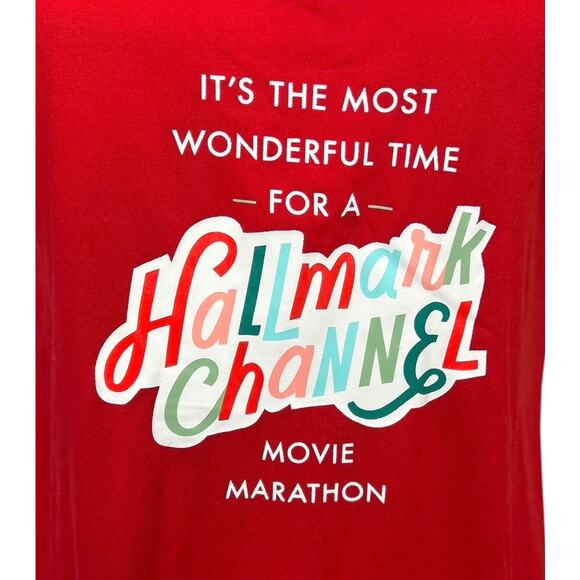 Hallmark Channel Christmas Movie Marathon Red Long T-Shirt Sleepshirt M/L - Picture 4 of 5